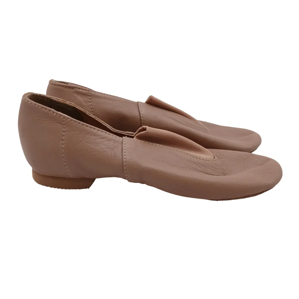 Dancing Women’s Leather Slip-On Jazz Shoes Beige Elastic Instep Panel Size 4.5